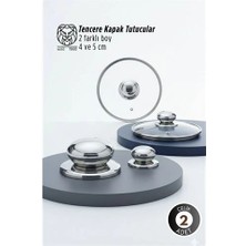 İsmiyle Al Valeria Serisi 2’li Paslanmaz Çelik Lüks Tencere Kapağı Tutucu Seti - 4-5 cm Universal