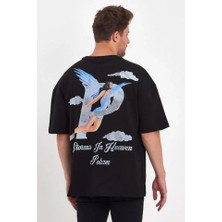 Indispensablely Erkek Melek Baskılı Oversize T-Shirt - Siyah