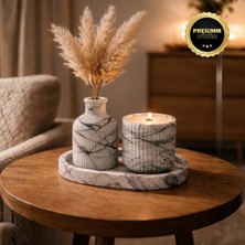 Şık ve Zarif Dekoratif  Beton Vazo, Tepsi ve Mumluk Seti