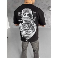 Indispensablely Unisex Baskılı Oversize T-Shirt - Siyah