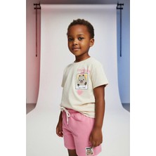 Monila Kız Çocuk Pamuklu Pembe Baskılı T-Shirt ve Şort 2'li Takım