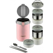 Vagonlife Lunchbox 3 Katlı 4-6 Saat Sıcak/soğuk Termos Çelik Sefer Tası Beslenme Kabı 2100ML Yeşil