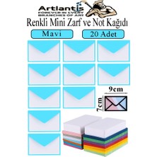 Artlantis Mavi Mini Zarf 7x9 cm Not Kağıtlı 20 Adet Küçük Mavi Zarf Mektup Oyun Zarfı Doğum Günü Dilekleri Zarfı Canlı Renk