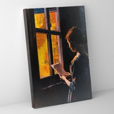 Popcas  Johannes Vermeer Tablosu - Mektup Okuyan Kadın - Kanvas Tablo Duvar Sanatı Ev Dekorasyonu