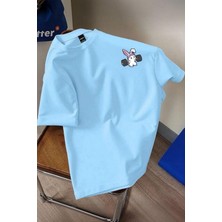 Oksit Gym Bunny - Halter Kaldıran Tavşan Baskılı Unisex Oversize Pamuklu Tişört