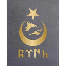 Sticker Dizayn Ay Yıldız Kurt ve Göktürkçe Türk Yazısı Sticker - Araba Oto Motosiklet Karavan Cam Sticker - 00328