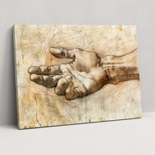 Popcas  Leonardo Da Vinci'nin Eller Üzerine Çalışması Duvar Sanatı - Kanvas Tablo Duvar Sanatı