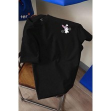 Oksit Gym Bunny - Halter Kaldıran Tavşan Baskılı Unisex Oversize Pamuklu Tişört