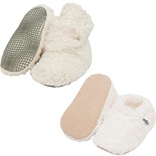 Ella Bonna Kaydırmaz Taban Kalın Teddy Organik Pamuk Iç Astarlı Ev Kreş Bebek Pandufu 2li Beyaz Ekonomik Set