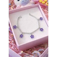 miraç gümüş takı atölyem 925 Ayar Gümüş Çiçek Detaylı Mineli Sallantı Kız Çocuk Bileklik