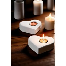 Safir Design Romantik Kalp Tasarım Dekoratif Mumluk - Beyaz Mat Mumluk + Hediye Tealight Mum