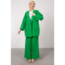 Tesettür Diyarı Oversize Kesim Broş Detaylı Tesettür Takım Standart Beden- Benetton Yeşili