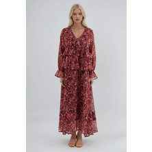 Lijuri Çiçek Desenli Volanlı Şifon Elbise 2027