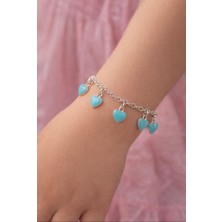 miraç gümüş takı atölyem 925 Ayar Gümüş Kalp Detaylı Mineli Sallantı Kız Çocuk Bileklik