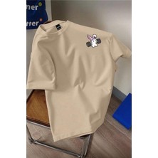 Oksit Gym Bunny - Halter Kaldıran Tavşan Baskılı Unisex Oversize Pamuklu Tişört