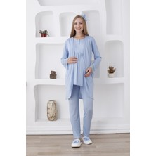 Erdeniz Tekstil Dantel Detayı ile Zarif Görünüm Sunan Hamile & Lohusa Pijama Seti – 3 Parça (Düğmeli & Sabahlıklı)