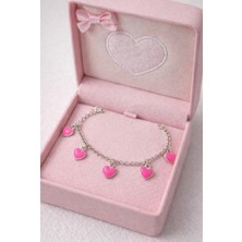 miraç gümüş takı atölyem 925 Ayar Gümüş Kalp Detaylı Mineli Sallantı Kız Çocuk Bileklik