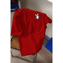 Oksit Gym Bunny - Halter Kaldıran Tavşan Baskılı Unisex Oversize Pamuklu Tişört