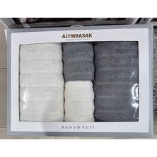 Altınbaşak Monna Banyo Seti / Hamam Seti 4 Parça Ivory/gris  Krem/gri