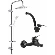 Fulcie Robot Duş Seti Mix Takım Evye-Lavabo-Banyo Bataryası 3' Lü Lüks Set Siyah Takım Setler