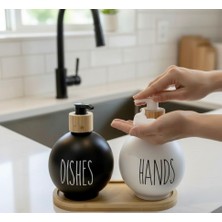 Lüks 2'li Cam Sabunluk Seti - 450 ml Pompalı Şişe ve Bambu Standlı 3 Parça Mutfak & Banyo Seti