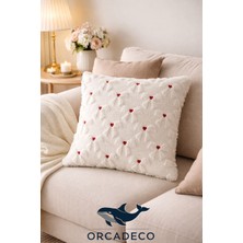 Orcadeco-Kabartmalı Kalp Detaylı Krem Kırlent Kılıfı 45X45 – Yumuşak Dokulu Dekoratif Yastık Kılıfı – Modern & Romantik Tasarım
