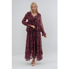 Lijuri Çiçek Desenli Volanlı Şifon Elbise 2027