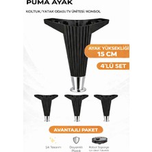 İmt Aksesuar Puma 15 cm Siyah-Krom (4 Adet) Robot Süpürge Uyumlu Mobilya Kanepe  Tv Ünitesi Konsol Dolap Komidin Ayağı