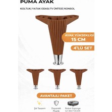 İmt Aksesuar Puma 15 cm Ceviz-Krom (4 Adet) Robot Süpürge Uyumlu Mobilya Kanepe Tv Ünitesi Kosol Dolap Komidin Ayağı