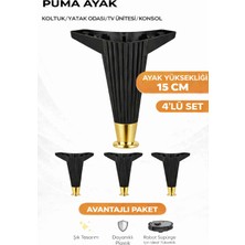 İmt Aksesuar Puma 15 cm Siyah-Altın (4 Adet) Robot Süpürge Uyumlu Mobilya Kanepe Tv Ünitesi Kosol Dolap Komidin Ayağı