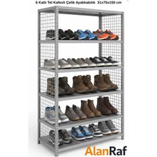 Alanraf 6 Katlı Galvaniz Tel Kafesli Çelik Ayakkabılık Rafı 31X75X150 cm Uzun Ömürlü