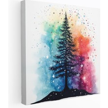 Popcas  Su Rengi Duvar Dekorasyonu Noel Ağacı Renkli Yıldızlı Gökyüzü Duvar Sanatı