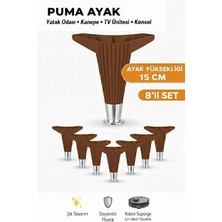 İmt Aksesuar Puma 15 cm Ceviz-Krom (8 Adet) Robot Süpürge Uyumlu Mobilya Kanepe Tv Ünitesi Konsol Dolap Komedin Ayağı