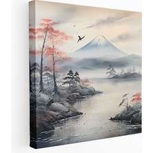 Popcas  Geleneksel Japon Mürekkep Tablo Dağ Fuji Manzarası Kanvas Tablo Sanatı
