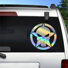 Sticker Usta Punnisher Yıldız Hologram Janjanlı Kurukafa Araba Oto Motosiklet Karavan Sticker 00063