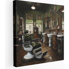 Popcas  Klasik Berber Dükkanı Yağlı Boya Kanvas Tablo Gerçekçi Berber Teması