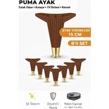 İmt Aksesuar Puma 15 cm Ceviz-Altın (8 ADET) Robot Süpürge Uyumlu Mobilya Kanepe Tv Ünitesi Dolap Kosol Ayağı