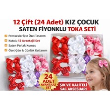 İpekçe Ipekçe Kız Çocuk 12 Çift (24 Adet) Saten Fiyonklu Toka Seti – Kutulu Karışık Renk Saç Aksesuarı