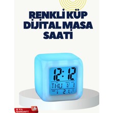 İsmiyle Al Termometre ve Takvim Özellikli 7 Renk Değiştiren Küp Alarm Saati