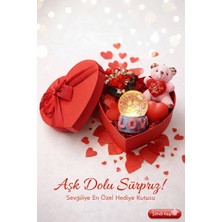 Home Dekor Hediye Sevgiliye Romantik Hediye Kutusu Işıklı Kalp ve Kar Küresi Peluş Ayıcık ve Gül Buketi Hediye Seti 01