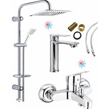 Fulcie 3'lü Full Lüx Set Robot - Sabit Banyo Lavabo Bataryası - Banyo Duş Bataryası Musluğu Krom Set