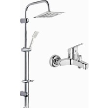 Krom Renk Baston Borulu Lavabo-Eviye-Banyo-Duş Robot-Duş Sistemleri 2'li Setler