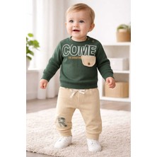 Tenra Kabartma Baskılı Oversize Geniş Kalıp Alt Üst Bebek Takım Raporlu %100 Pamuk