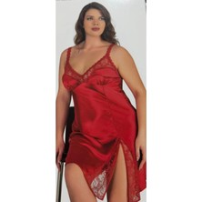 Primoda Underwear Kırmızı Saten Dantel Büyük Beden Çok Şık Gecelik-Yumuşak-Narin-Hafif-Duygusal