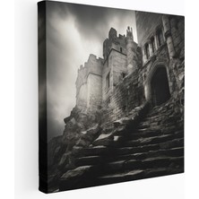 Popcas  Gri Zamansız Aura Duvar Sanatı - Gri Antik Kale Kanvas Tablo Siyah ve Beyaz