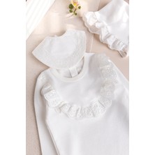 Babymod Fistolu Şapkalı 100% Pamuk Kız Bebek Tulum Krem