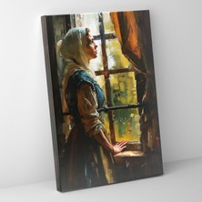 Popcas  Johannes Vermeer Bir Pencerede Kadın Duvar Sanatı - Kanvas Tablo Duvar Dekorasyonu Ev Dekorasyonu