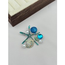 Luseda İthal Deniz Yıldızı & İstiridye Detaylı İnci Broş