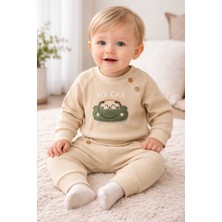 Tenra Kabartma Baskılı Oversize Geniş Kalıp Alt Üst Bebek Takım Raporlu %100 Pamuk