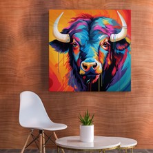 Popcas  Renkli Buffalo Duvar Sanatı Kanvas Tablo Cesur Buffalo Görseli Oyunbaz Desenler